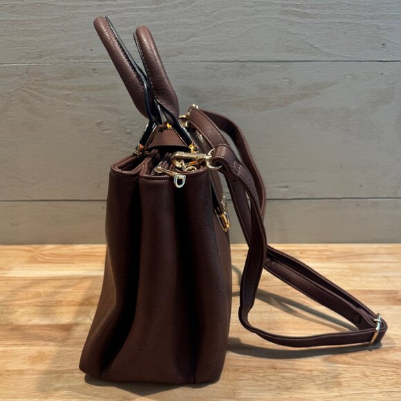 NWOT Women's Dasein Brown Vegan Leather Crossbody / Satchel bag Adjustable Strap - Picture 3 of 14